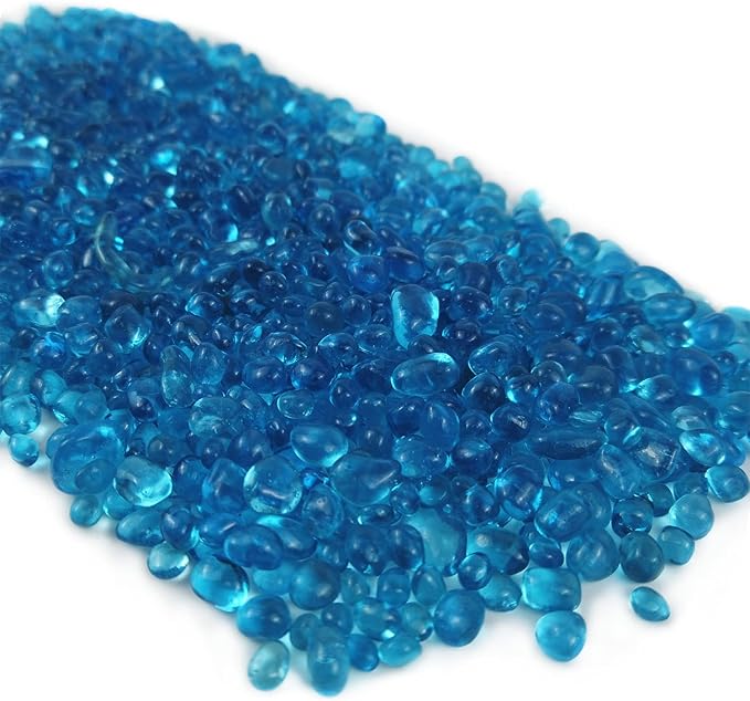 Lustering Decorative Round Flat Glass Beads,Glass Marbles,Glass Pebbles,Vase Filler Beads for Fire Pit Crafts Aquarium Garden Decoration,3-6mm,1-Pound Jar (Marine Blue)