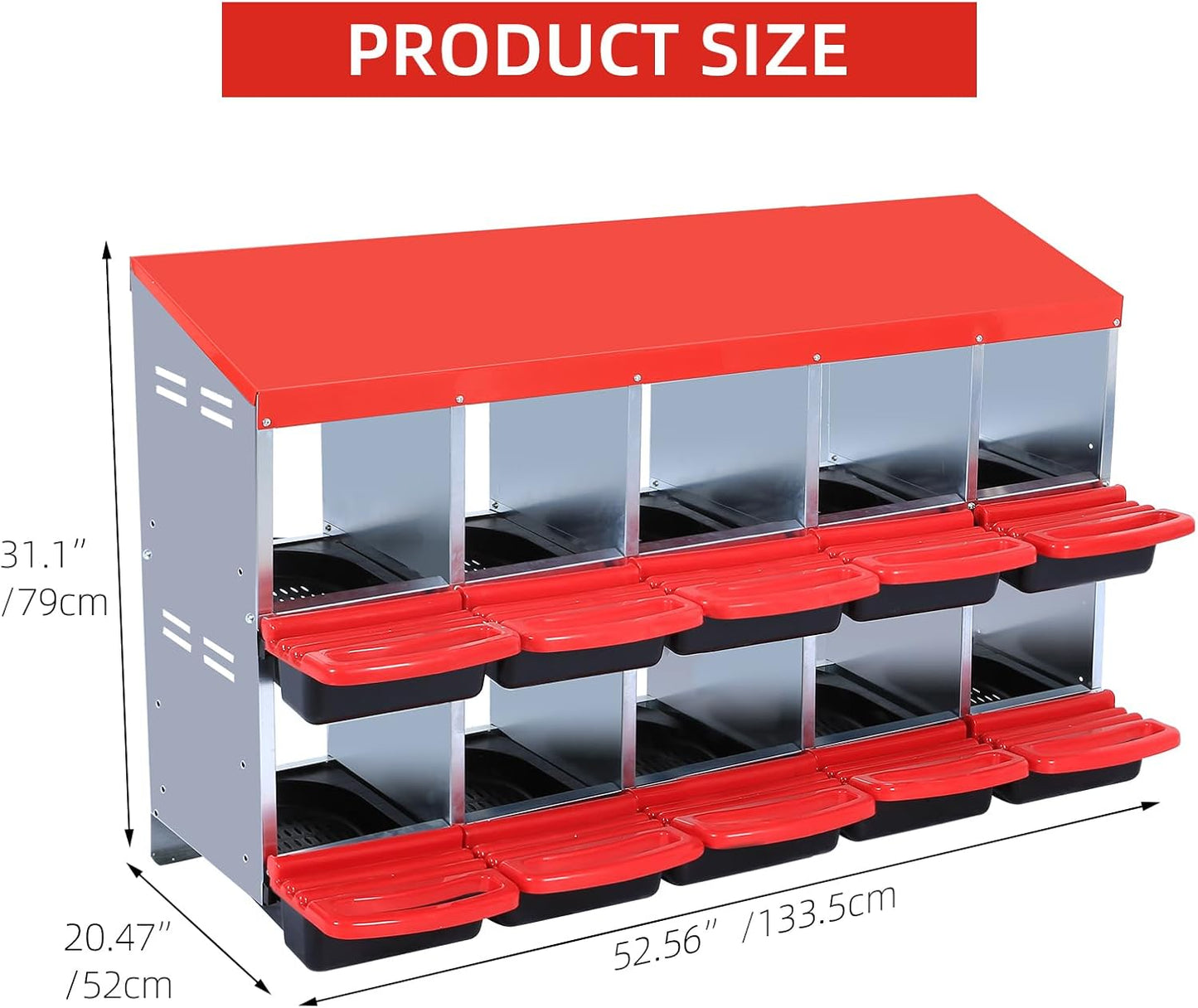 Chicken Nesting Box, 10 Hole 2 Layer Hen Nest Box, Roll Away Eggs Laying Boxes,Cleanable Pull Out Hen Roosting Boxes