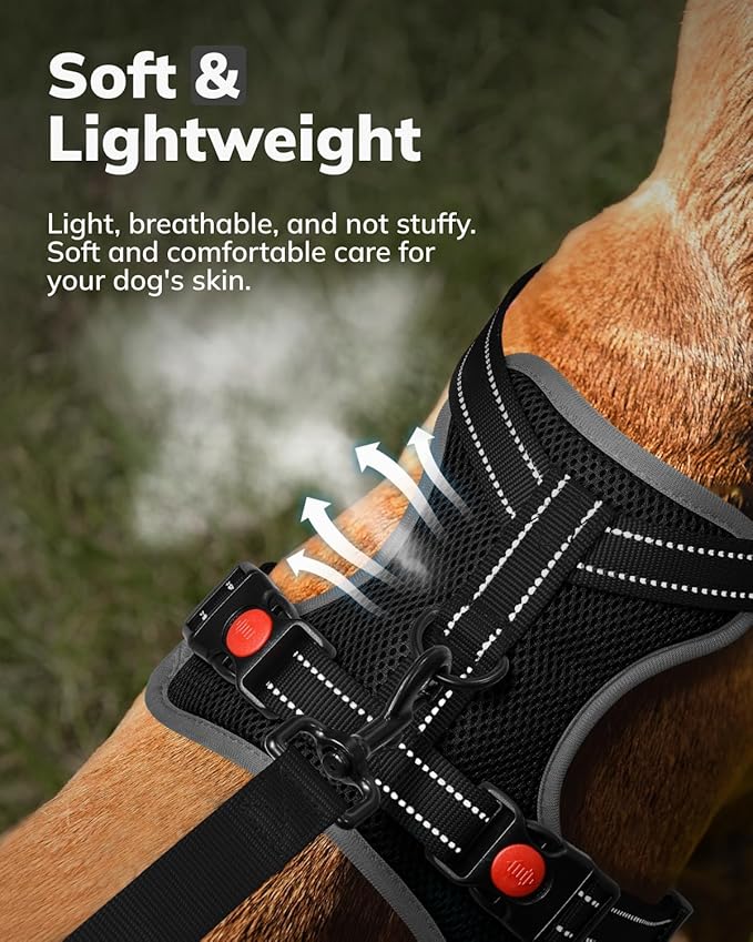 MIDOG No-Pull Dog Harness | Adjustable & Reflective Pet Harness Leash Set for Small Medium Large Dogs Walking, Training| No Choke, Front Clip, Soft Padded Vest with Easy Control Handle - Black, XL
