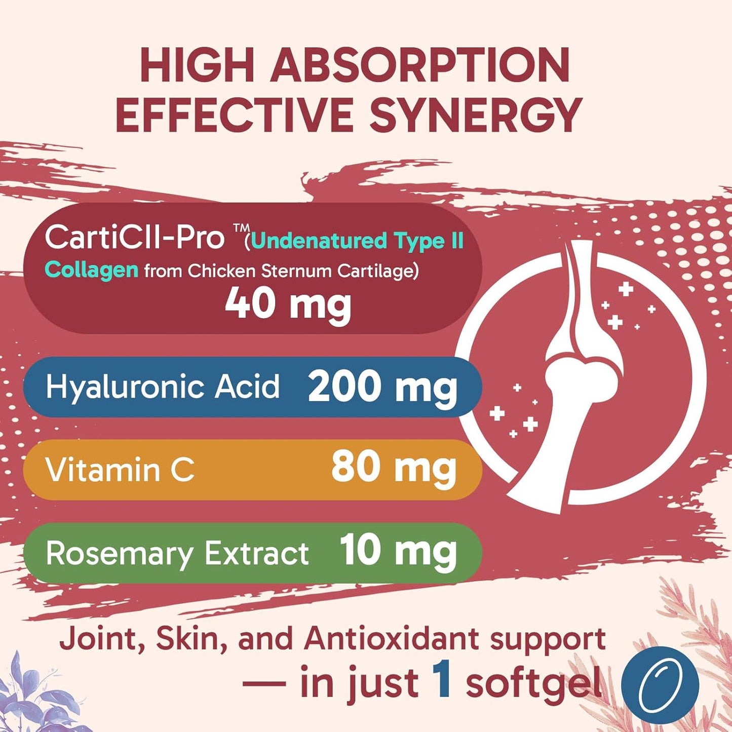 Liposomal Collagen Joint Support Supplement - Undenatured Type II Collagen for Men & Women with Hyaluronic Acid & Vitamin C for Joints Health & Mobility, 120 Softgels