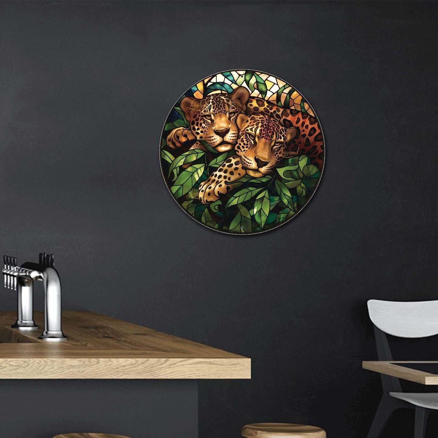 Lygond Metal Jaguar Garden Sign - Circular Stained Glass, 88 Inches