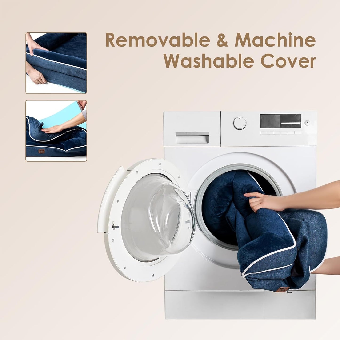 EHEYCIGA Orthopedic XL Dog Beds, Waterproof Memory Foam Dog Bed for Extra Large Dogs, Non-Slip Bottom and Egg-Crate Foam Big Pet Couch Bed with Washable Removable Cover, Navy