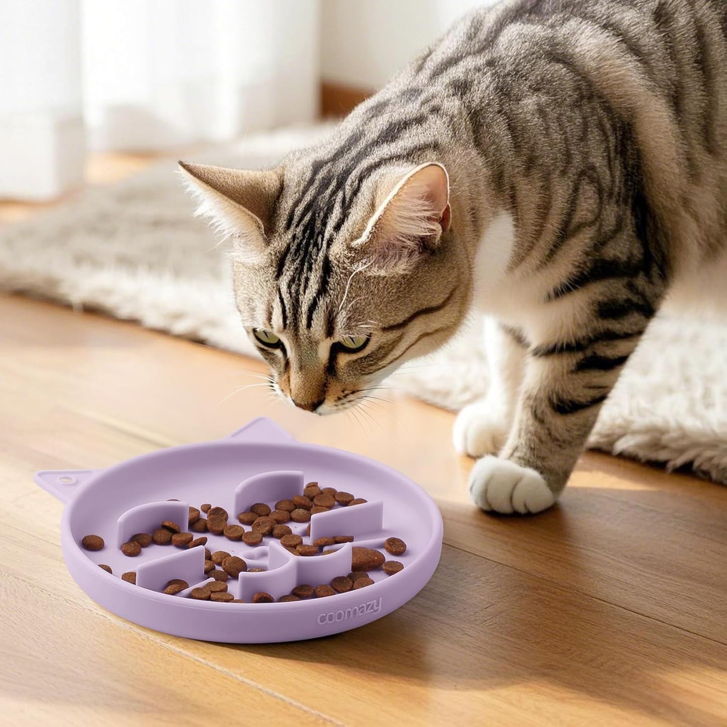 Coomazy Silicone Slow Feeder Dog Cat Bowls, Interactive Puzzle Toy for Pets Dry/Wet Food Training, Keeps Dogs Cats Busy, Prevents Puppy Kitty Overeating (Purple, 0.8 Cup)