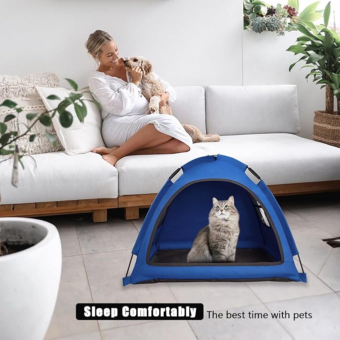 Blue Cat Tent House、Cat's Nest, Portable Indoor/Outdoor Pet Tent House for Cats, Puppies and Other Small Animals
