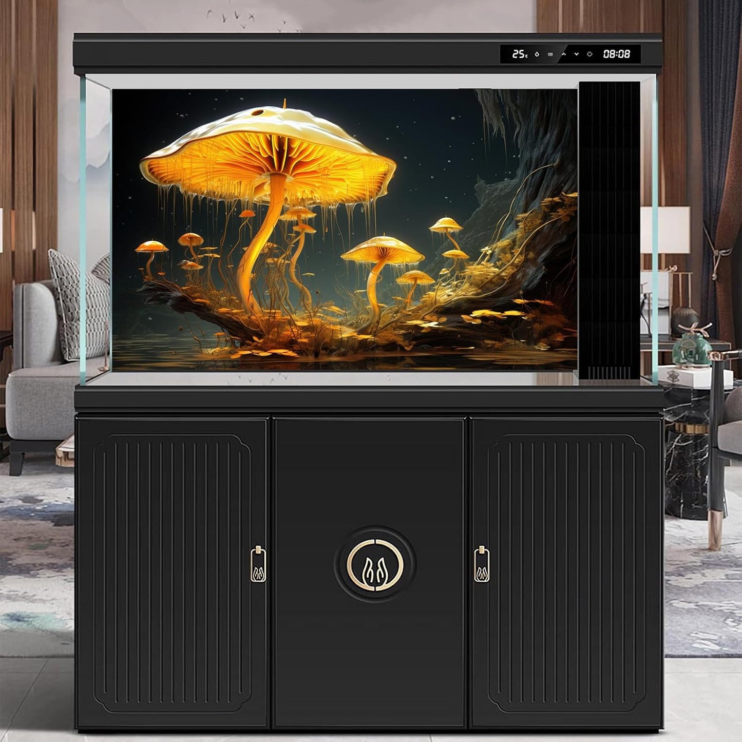 Fantasy Mushrooms Aquarium Background Fantasy Mushroom in Magical Enchanted Fairy Tale Stream Reptile Tank Enclosure Terrarium Backgrounds Mushroom Theme Landscape Fish Tank Backgrounds 36x24in