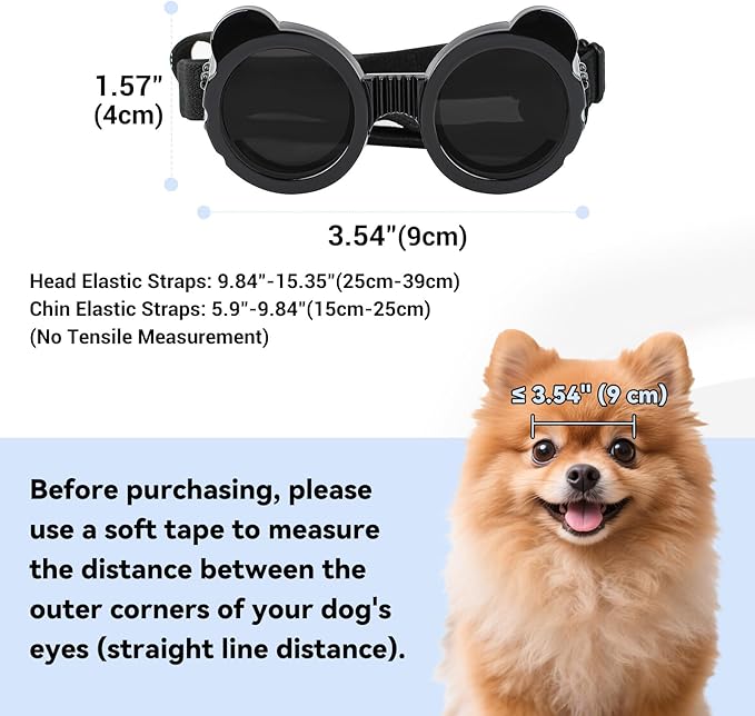 Dog Goggles for Small Breed UV/Wind/Dust Protection Puppy Sunglasses with Adjustable Strap - Black