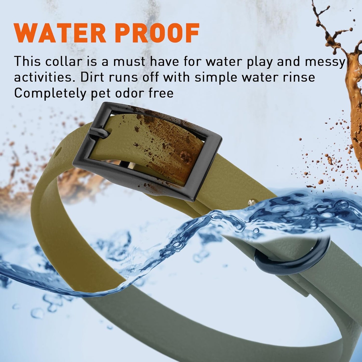 Dogline Biothane Waterproof Dog Collar Strong Coated Nylon Webbing with Black Hardware Odor- Proof for Easy Care Easy to Clean High Performance Fits Small Medium or Large Dogs, Olive Drab Green