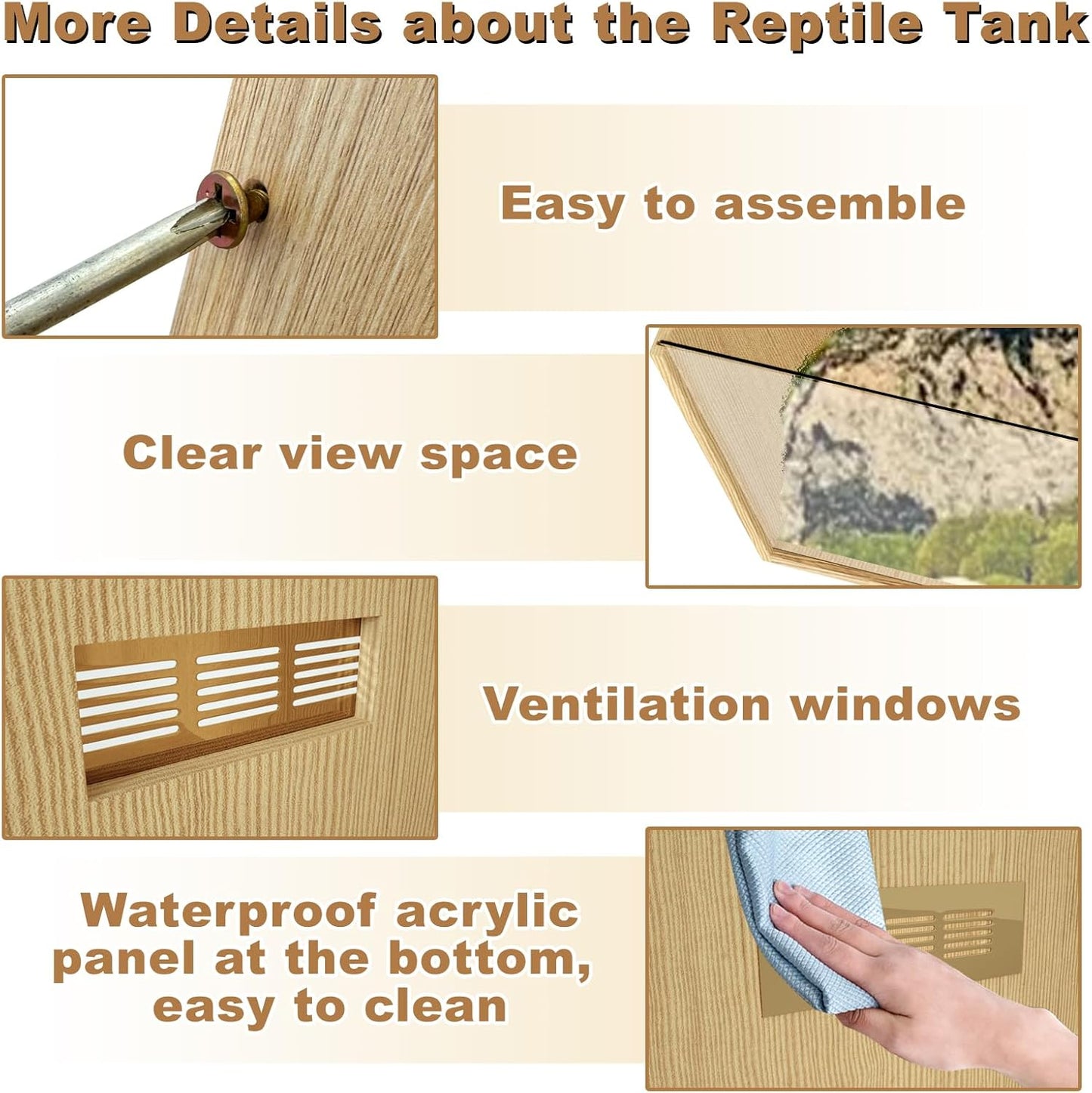 43 Gallon Reptile Terrarium Tank, Large Snake Enclosure, Lizard, Leopard Gecko Tank with Openable Roof Door, Lockable Bearded Dragon Tank, (Wooden, 40" L x 16" W x 16" H)
