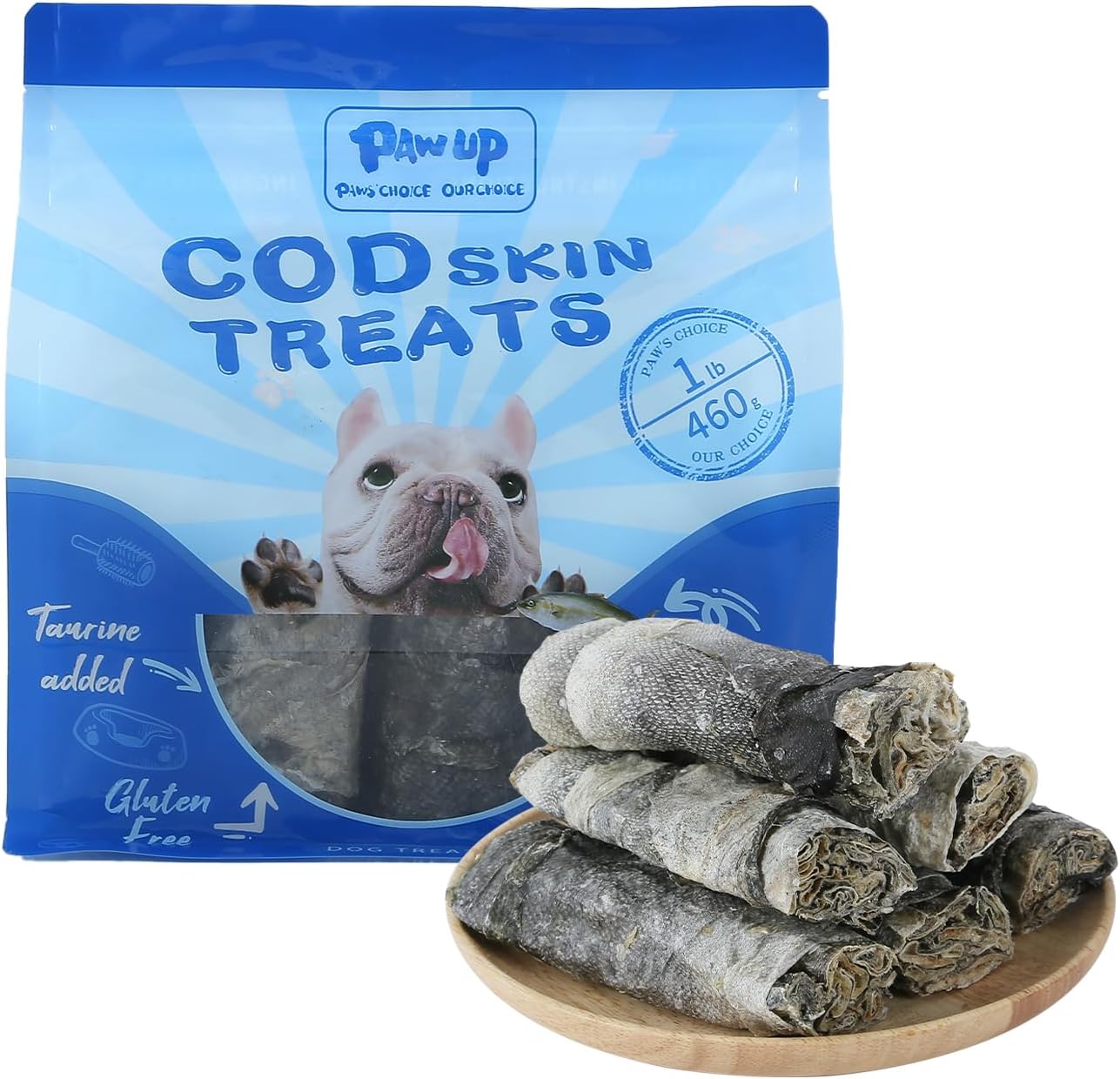 Cod Skin Dog Treats - Natural Fish Roll Snacks w/Taurine, Single Ingredient Chews, Rich in Omega 3, 16.2 oz