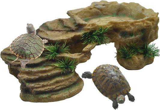 kathson Turtle Basking Platform,Tortoise Resin Climbing Rock Rectangular Resting Terrace Tank Accessories,Reptiles Dock Hide Cave Habitat Decoration for Bearded Dragon Lizard Geckos Spiders (3 PCS)