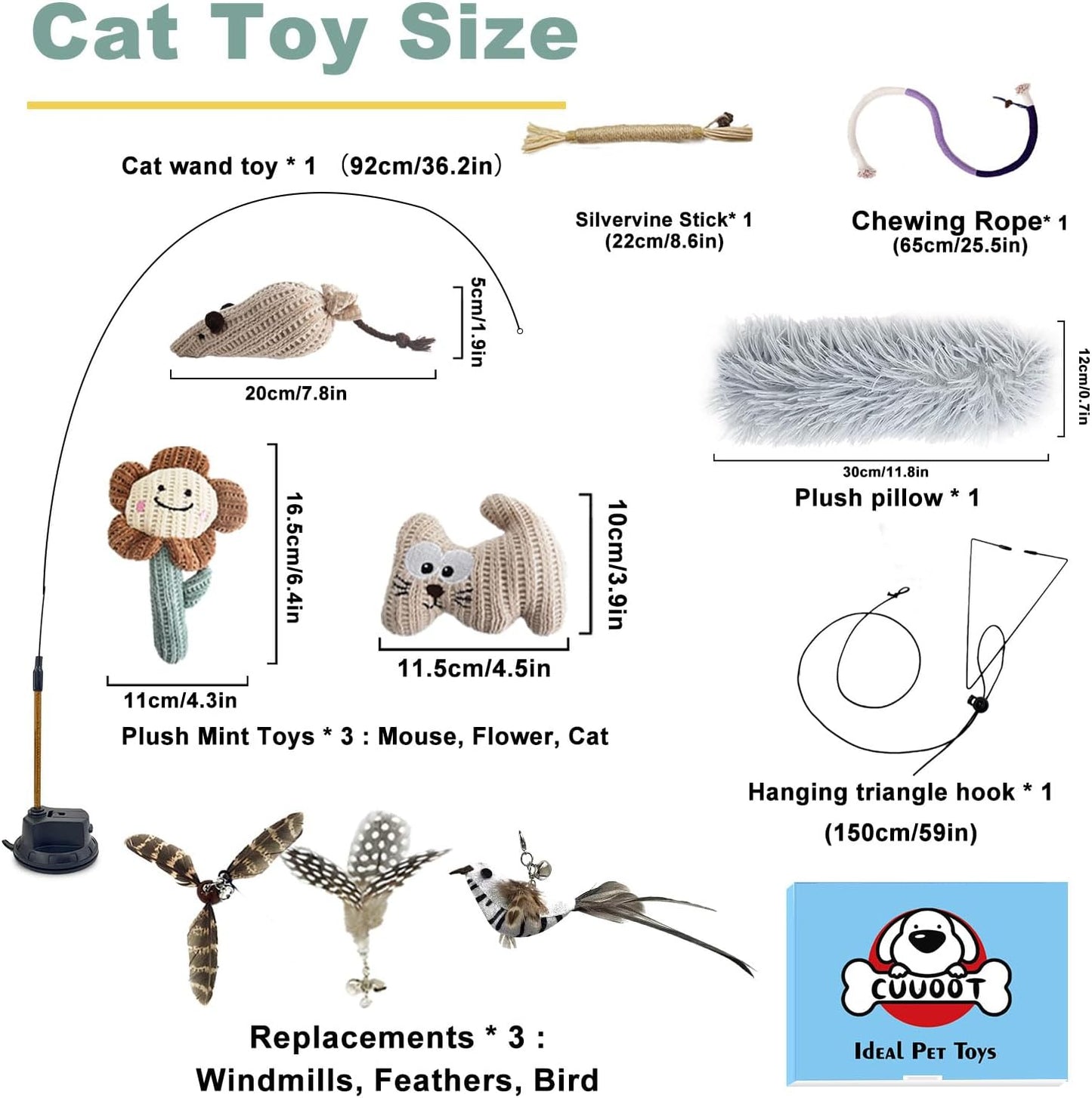 7-in-1 Interactive Cat Toys for Indoor Cats with Washable Adhesive Suction Cup, Hanging Cat Toys, Silvervine Stick and Sisal Chew Rope Catnip Teething Toy for Bored Kitten