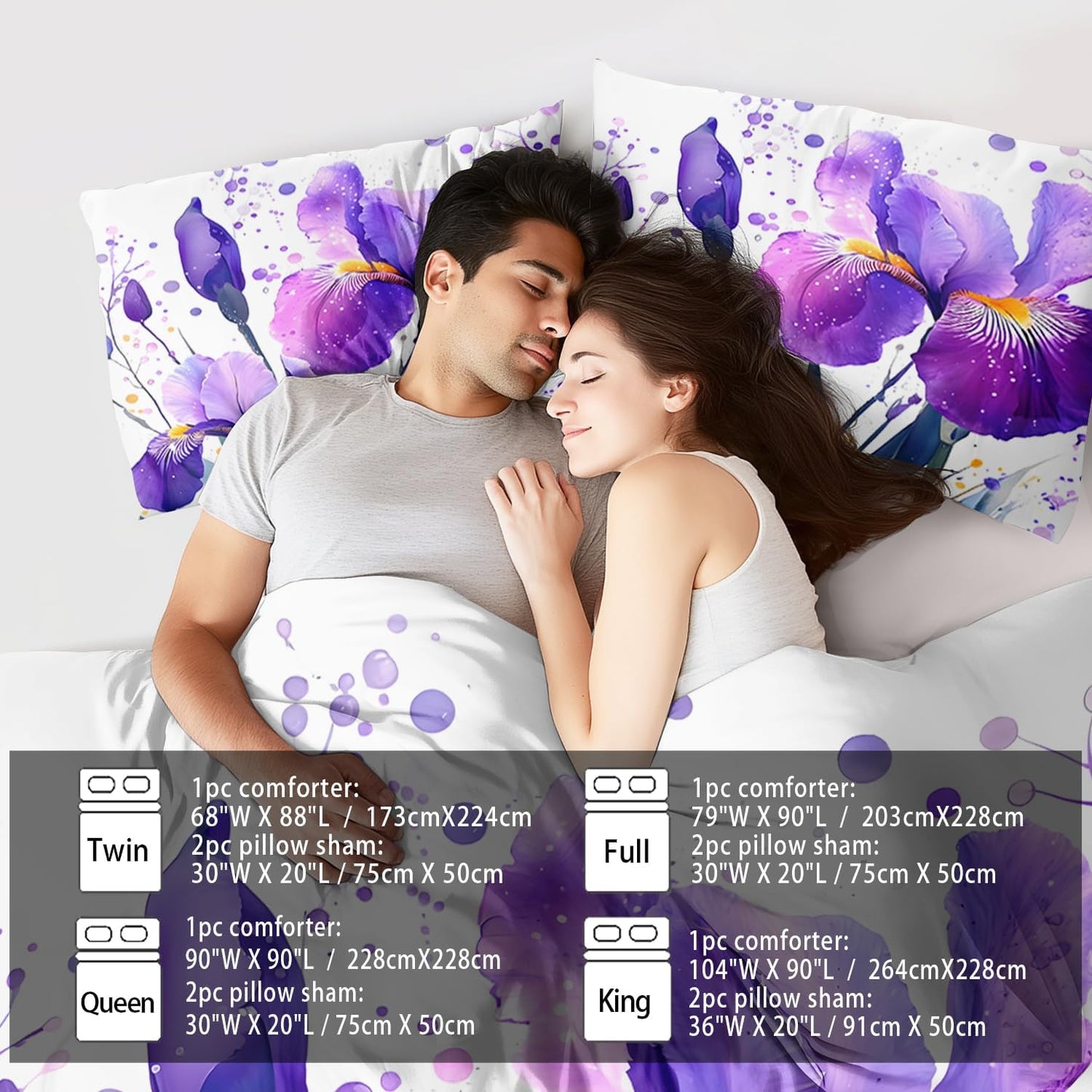 Purple Floral Comforter Set Twin Size Woman,Purple Iris Comforter for Girls,Pink Flower Bedding Set Twin Bedroom Decor,Floral Bedding Quilt Bed Decor Pink for Kids and Adults