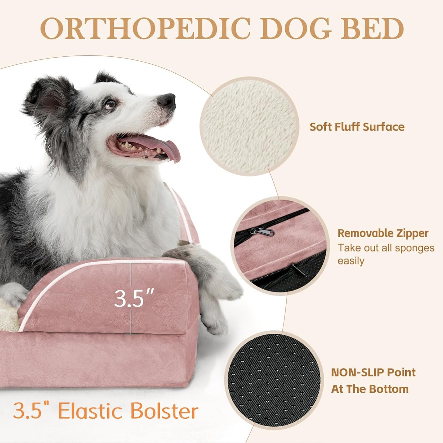 Comfort Expression Small Dog Beds Waterproof Orthopedic Foam Dog Sofa Beds for Small Dogs Comfy Pet Bed with Washable Removable Cover & Non-Slip Bottom(X-Small,Pink)