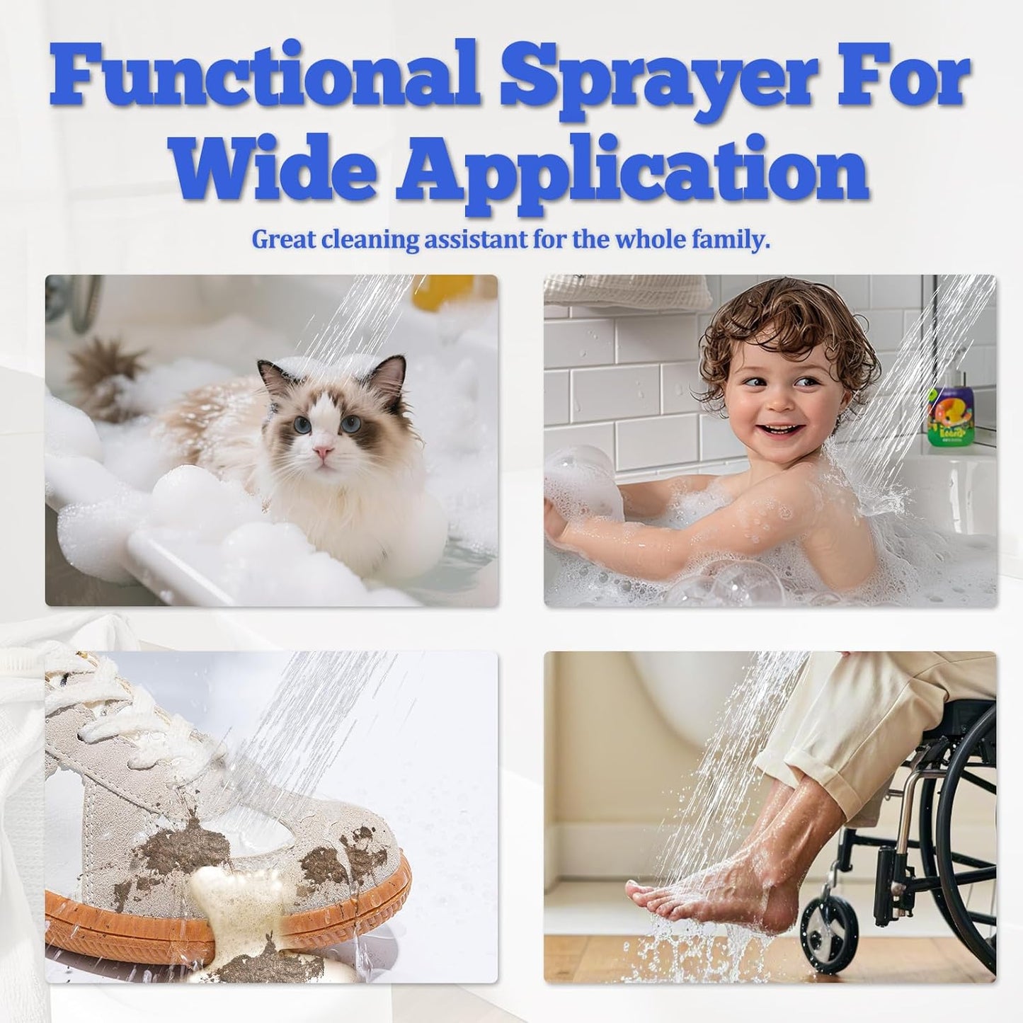 Dog Shower Attachment Metal, YDmeet Pet Washing Hose Attachment for Fast & Clean Bathing, Brass 3 Way Diverter, Adjustable Sprayer wtih Turn Off, 8 ft Hose and Holder, Chrome