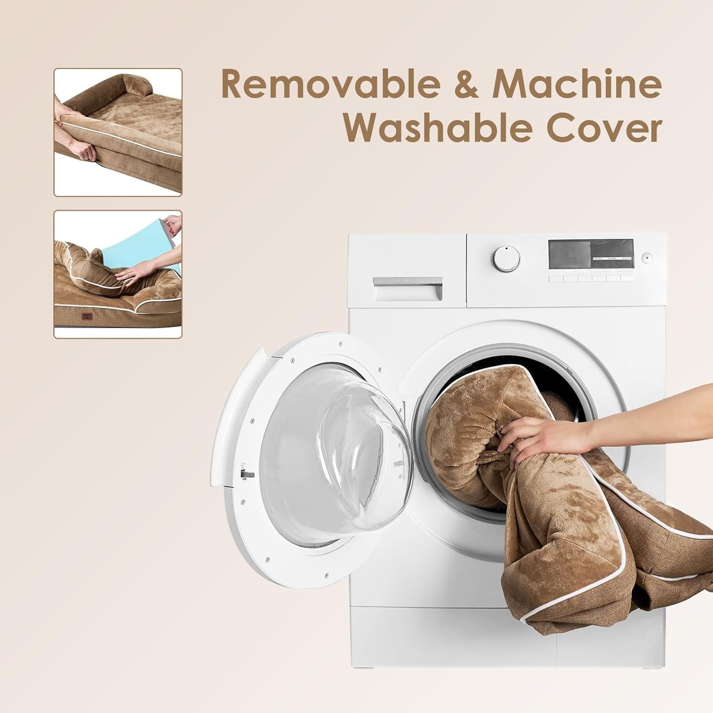 EHEYCIGA Orthopedic Dog Beds for Extra Large Dogs, Waterproof Memory Foam XL Dog Bed with Sides, Non-Slip Bottom and Egg-Crate Foam Big Pet Couch Bed with Washable Removable Cover, Camel