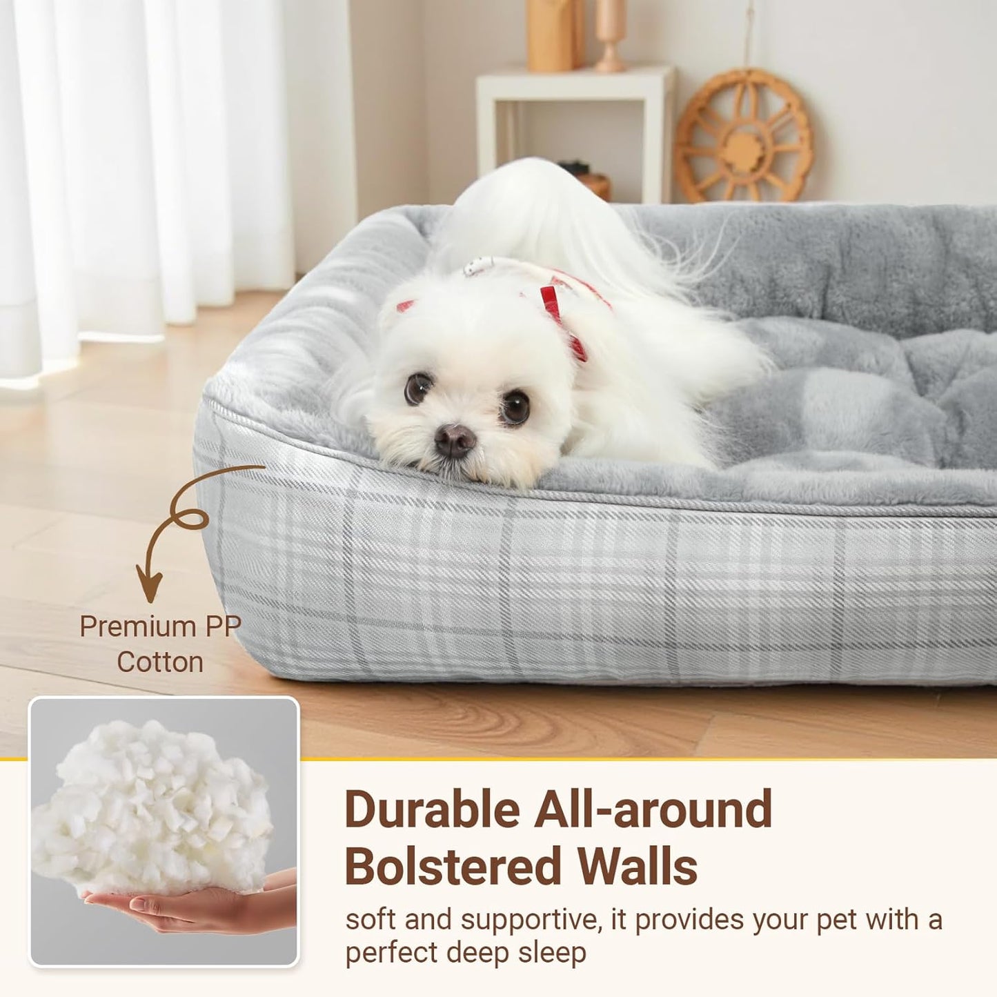 MIHIKK Rectangle Dog Beds for Small Medium Dogs & Cats, Orthopedic Sleeping Pet Bed for Couch with Durable Puppy Cuddler and Anti-Slip Bottom Machine Washable 25 * 21 Inch (Gray)