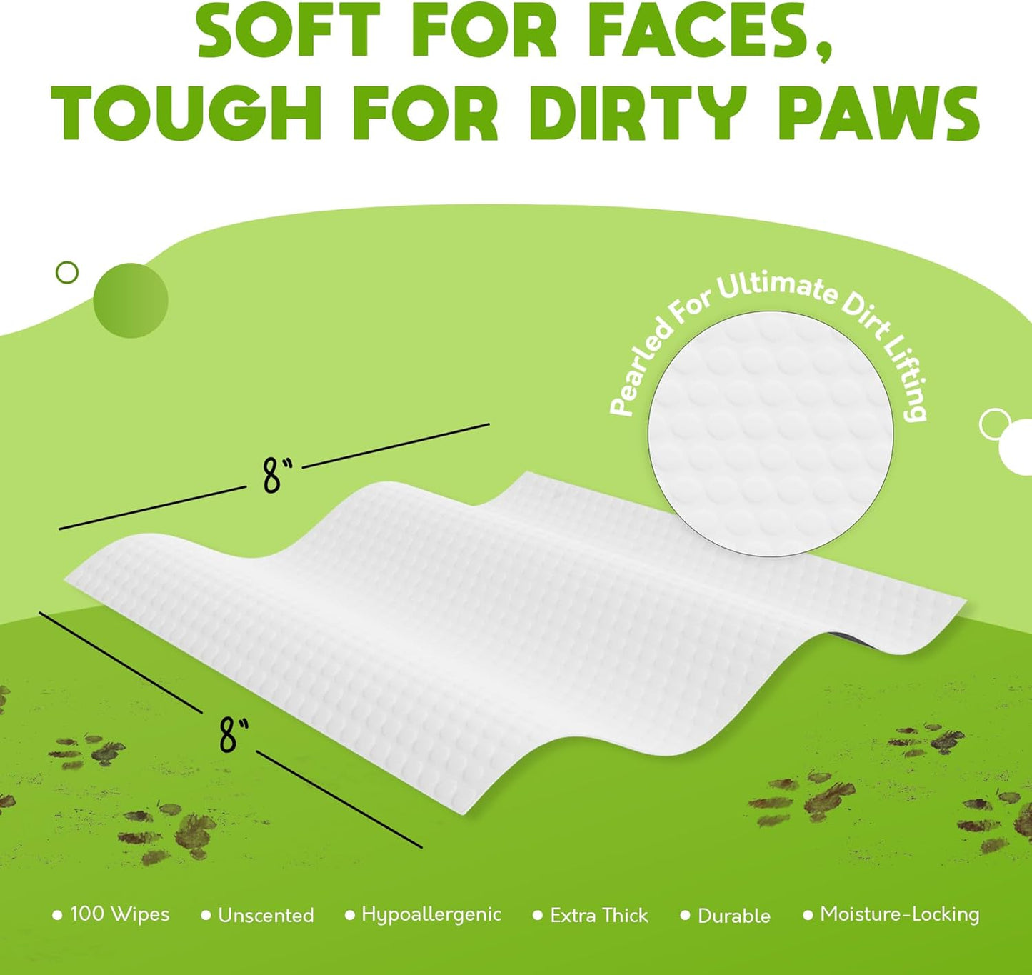 Lick-Safe Pet Wipes for Dogs & Cats - Vet-Approved & Hypoallergenic - Cleans Mud, Odors & Dander - Wipes for Paws, Face & Butt - 10% to Charity - Earth-Friendly & Unscented Cat Cleaning - Pack of 100