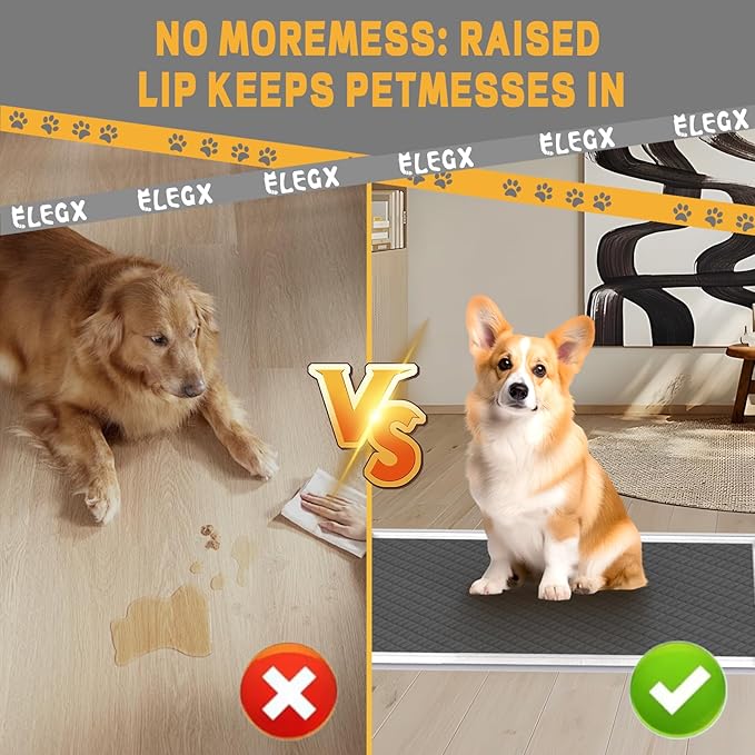 ELEGX Pee Pads Tray 30 X 36 Inches, Silicone Dog Bedpan Tray, High Edge Puppy Pad Holder Tray for Easy to Clean and Spill Free Dog Bedpan Training Pad Tray with Fixing Buckle