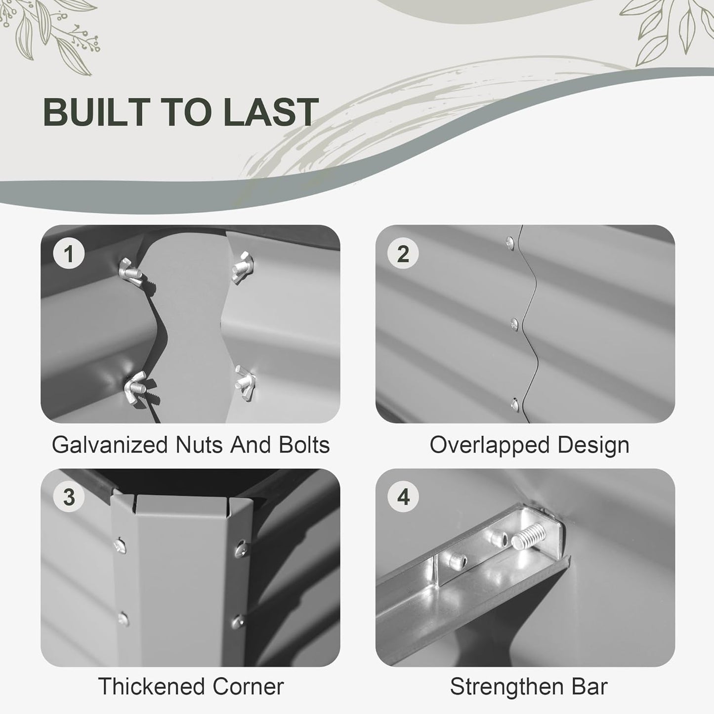 Domi Galvanized Raised Garden Bed, 8x4x1Ft Thickening Metal Planter Box for Vegetables Bottomless for Backyard Outdoor, 1" Deep w/ 228 Gallon Capacity - Silvery