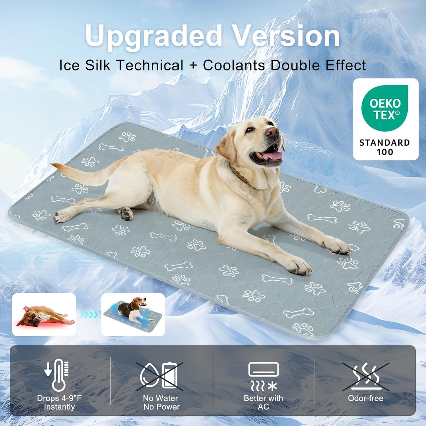 BEAUTYZOO Upgraded Dog Self Cooling Mat Ice Silk Chill Pads for Small Medium Large Dogs Q-MAX＞0.43- Summer Reusable Pet Training Pad - Absorbent Non-Slip Cool Mat for Kennels, Crates, Beds, 22" x 28"