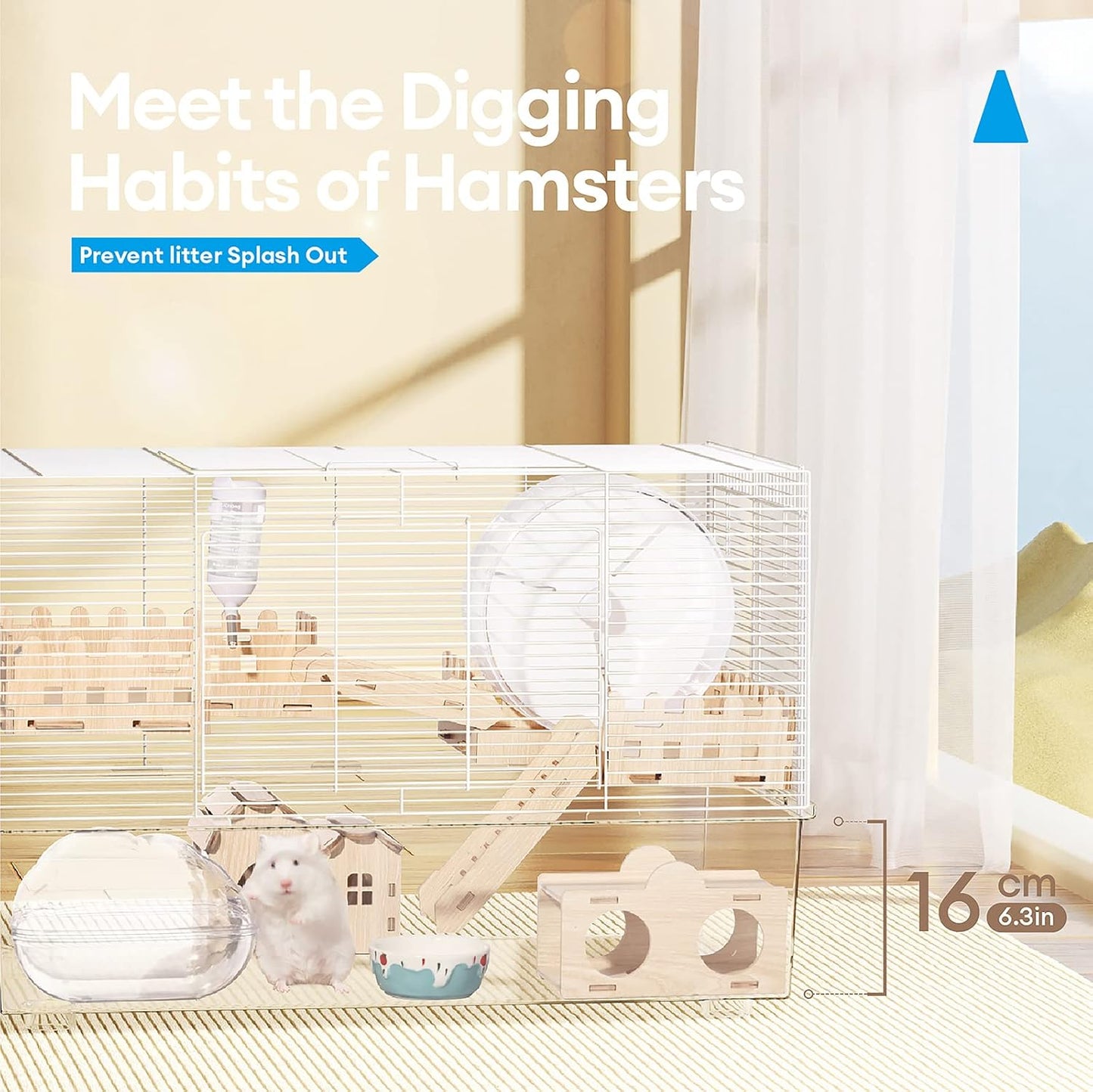 BUCATSTATE Hamster Cage Includes 8 in 1 Accessories, 3-Level Hamster Rat Cage and Habitats for Gerbil, Mice, Syrian Dwarf Hamster (24.4" L x 13.8" W x 16.9" H)