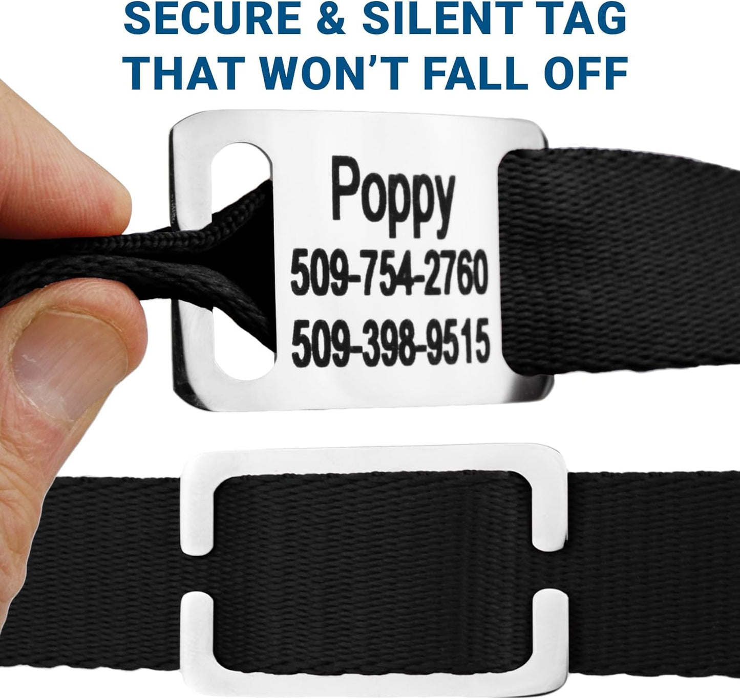 GoTags Reflective Personalized Dog Collar with Nameplate, Adjustable Dog Collar with Custom Engraved Steel Slide On Pet ID Tag, Silent, No Noise Dog Tag for Large Medium or Small (Charcoal, Large)