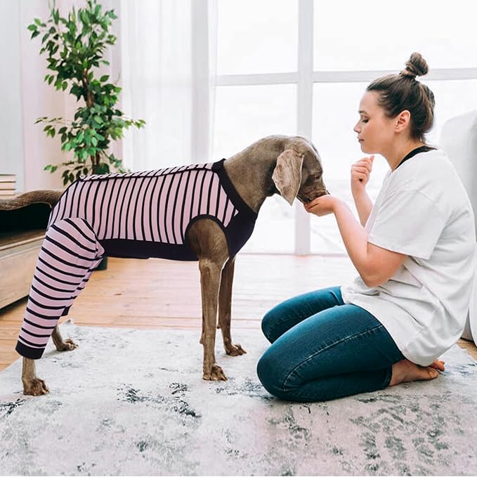 Kuoser Dog Recovery Suit, Anti Licking Dogs Rear Leg Sleeve, Abdominal Dog Surgical Suit with Pants Cover Protect Wounds, Dogs Elbow Protector Soft Pet Surgery Onesie Cone Alternative, Pink XL