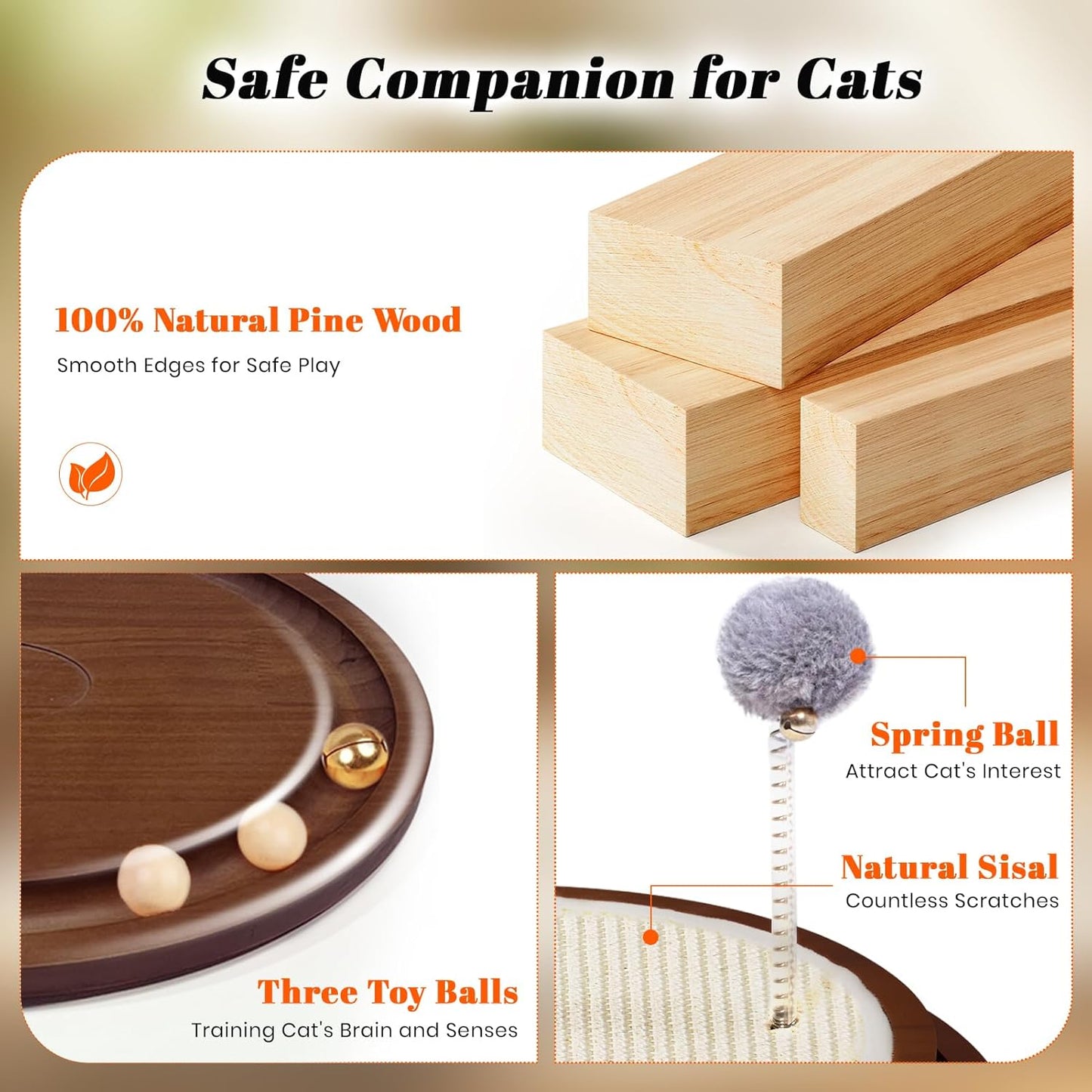 Cat Scratcher, Cat Natural Sisal Scratching Pad, Kitten Interactive Toy with Ball Track Spring Ball for Chasing Hunting Mental Physical Exercise Puzzle