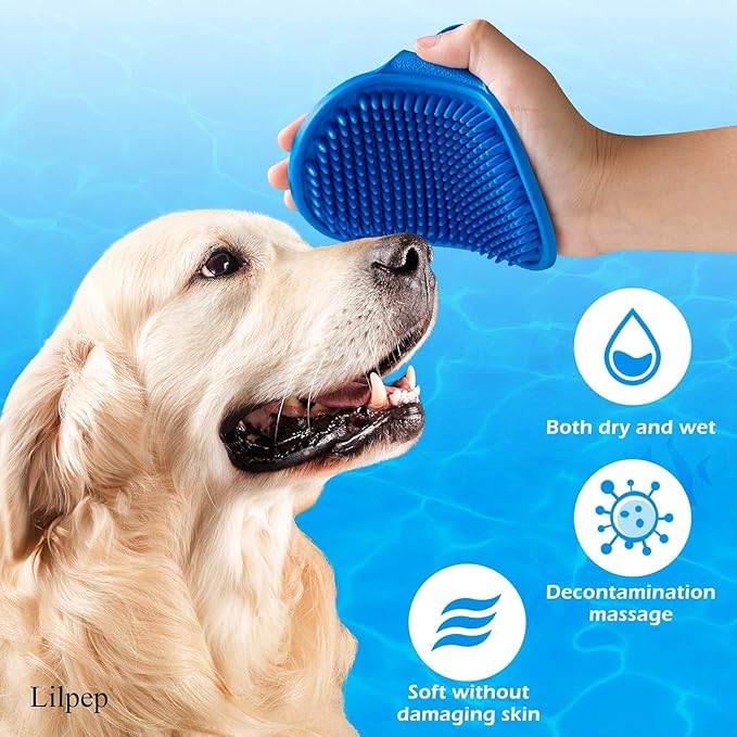 Dog Grooming Brush, Lilpep Pet Shampoo Bath Brush Soothing Massage Rubber Comb with Adjustable Ring Handle for Long Short Haired Dogs and Cats (Blue+Yellow, pack of 2)