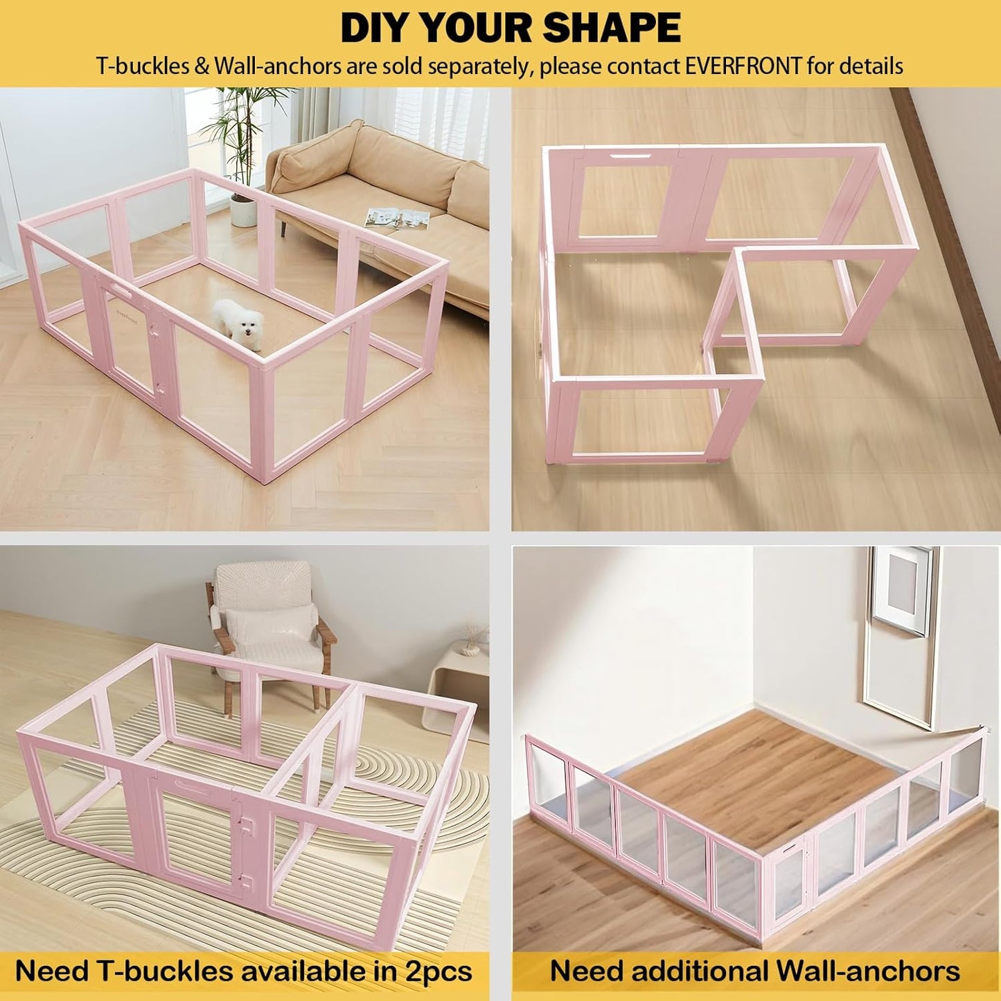 Clear Acrylic Plastic Dog Playpen - Clear Dog Play Pen - Easy Assemble Acrylic Dog Playpen - Puppy Playpen, Cat Playpen, Small Animal Playpen, Dog Play Pen Indoors (Pink-23.6" H, 8PCS)