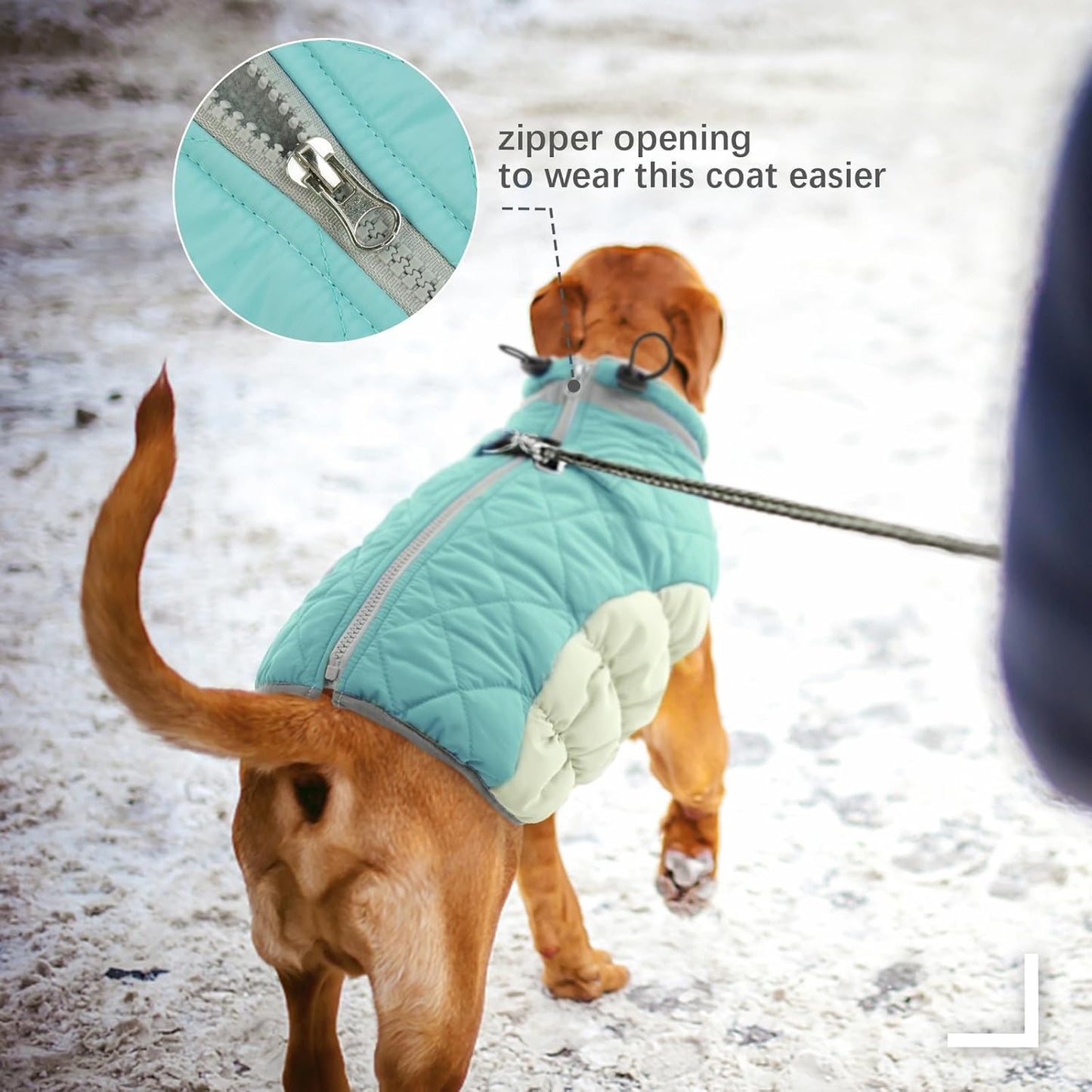 FUAMEY Dog Coat for Large Dogs,Waterproof Dog Winter Jacket with Harness Built in Puppy Cold Weather Coats Reflective Pet Vest with Zipper Warm Fleece Dogs Snowsuit Windproof Mint Green XL