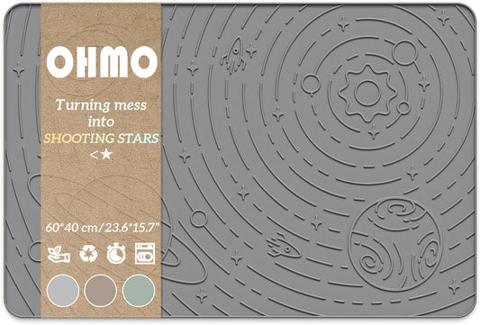 OHMO Dog Food Mat, Silicone Waterproof Cat Food Mat, Non-Skid Spill Proof Pet Feeding Mat for Food and Water, Easy to Clean Dog Placemat(Grey, 23.6" x 15.8")