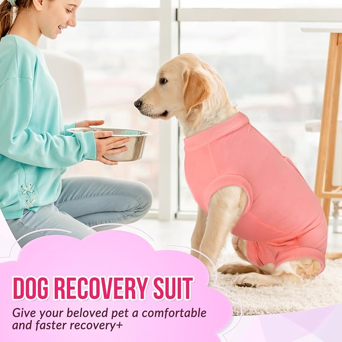 Lukovee Recovery Suit for Dogs, Onesie Surgery Recovery Suit for Female Male Dogs, Abdominal Wounds Cone E-Collar Alternative Prevent Licking Spay Recovery Suit (Peach,S)