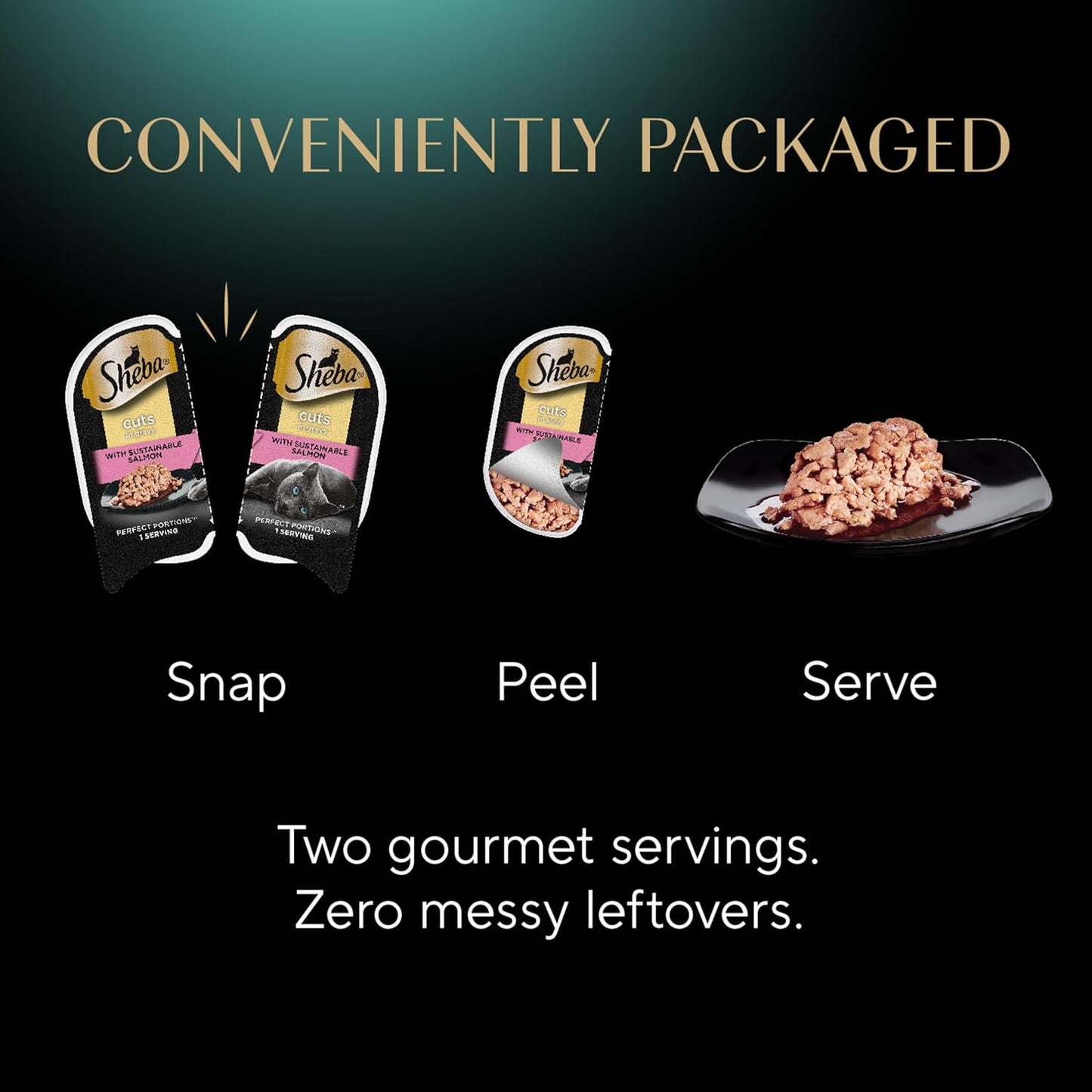 Sheba Perfect Portions Wet Cat Food Cuts in Gravy Variety Pack, with Sustainable Salmon, Tender Trout Entree, and with Sustainable Tuna, 2.6 oz. Twin-Pack Trays (24 Count, 48 Servings)