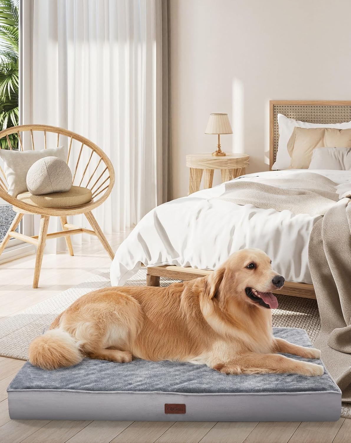 OhGeni Orthopedic Waterproof & Machine Washable Dog Bed for Large Pets, Suitable for Crates, 25D Egg Crate Foam, Non-Slip Bottom & Removable Cover, Flannel Fabric, 41 Inches(Gray)