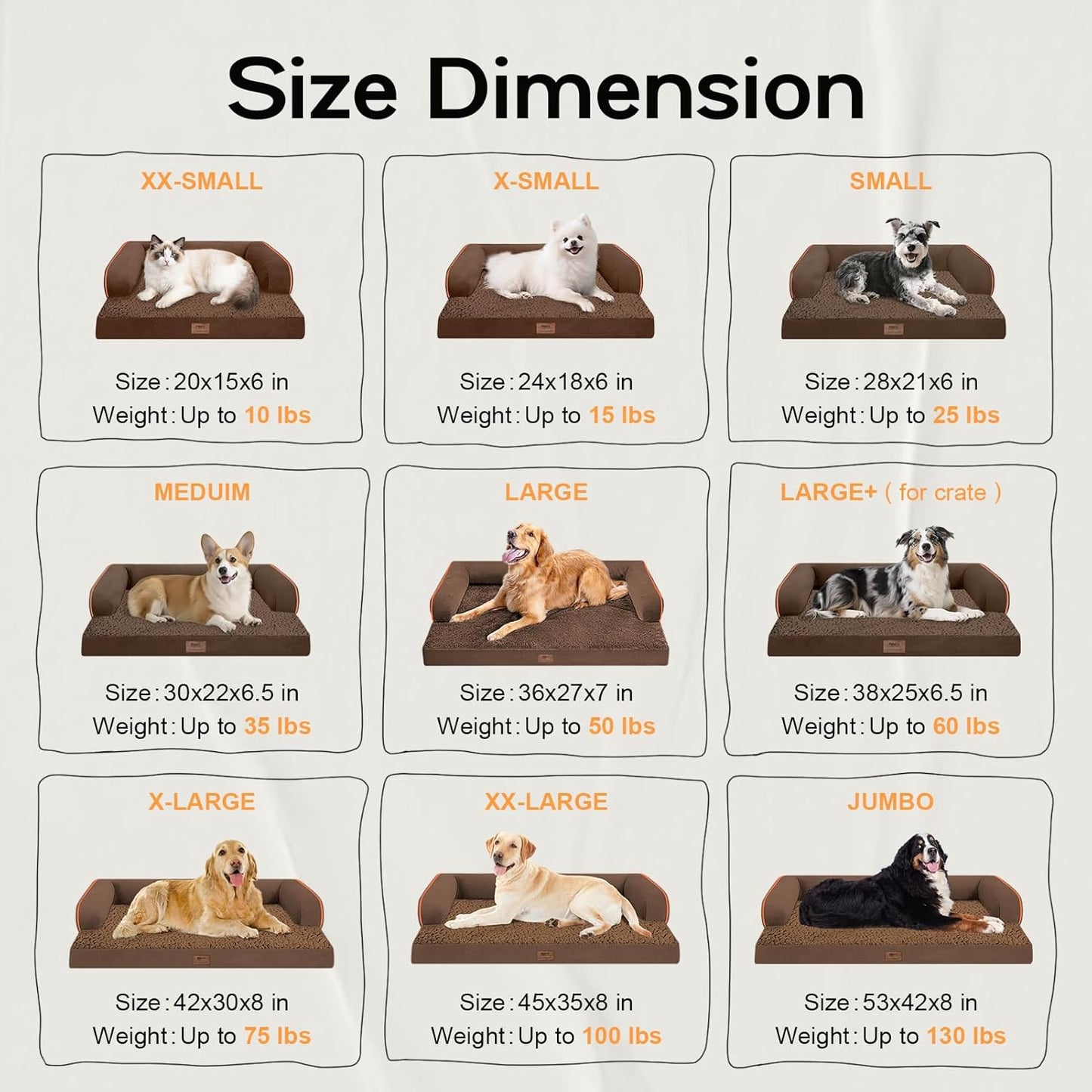 Extra Large Dog Bed-Orthopedic Waterproof XL Dog Bed for XLarge Extra Big Dogs - Foam Couch Sofa Washable with Removable Cover-Coffee