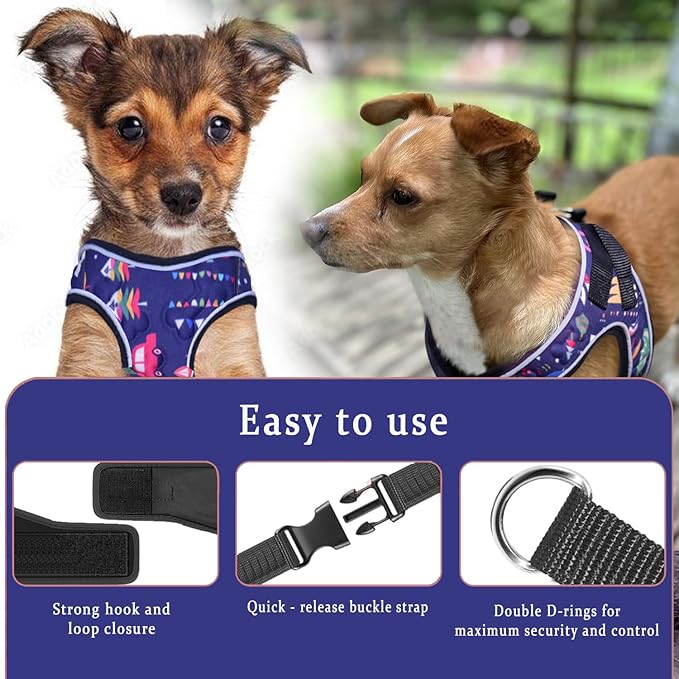 Comfort Fit Dog Harness No Pull with Adjustable Buckles Soft Padded Reflective Choke Step-in Pet Vest with Easy Control Handle for Small Medium Large Dogs & Puppies for Walking Running Training