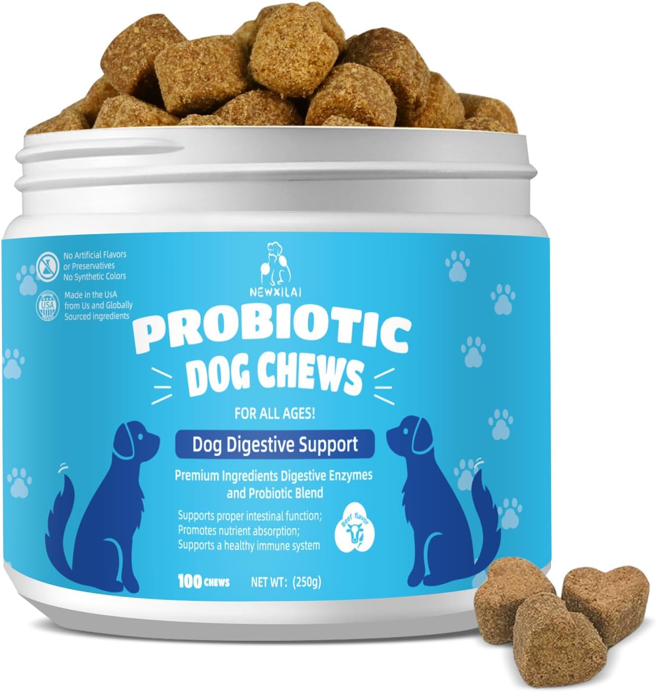Natural Probiotic Digestive Supplement for Dogs - Probiotic Chewable with Prebiotics and Enzymes Supports Gut Health, Diarrhea & Digestion, Improve Immune System Allergy Itch Skin