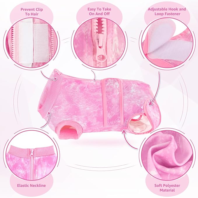 Lukovee Recovery Suit for Dogs, Zipper-On Onesie for Female Male Dog, Abdominal Wounds Cone E-Collar Alternative, Prevent Licking Spay (4XL, Pink Tie-dye)