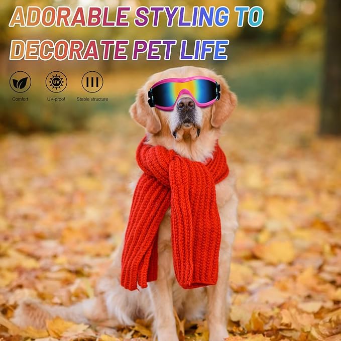NVTED Dog Sunglasses Goggles, UV Wind Dust Fog Protection Pet Glasses Eye Wear Protection with Adjustable Strap for Medium or Large Dog (Pink)