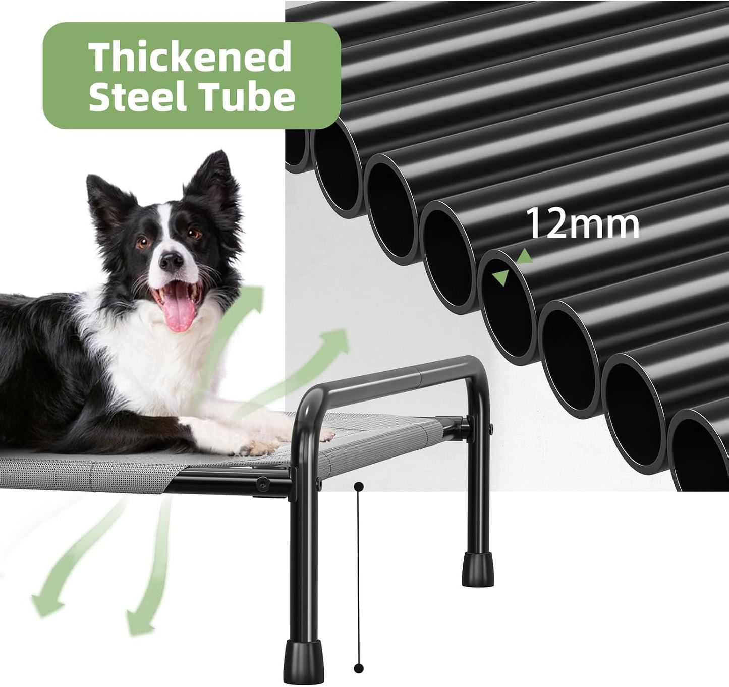 Raised Dog Bed, Outdoor Dog Bed for Dogs, Cooling Elevated Pet Cot, Durable and Sturdy Pet Bed, Waterproof Mesh Cover Raised Metal Frame, Non Slip, Grey