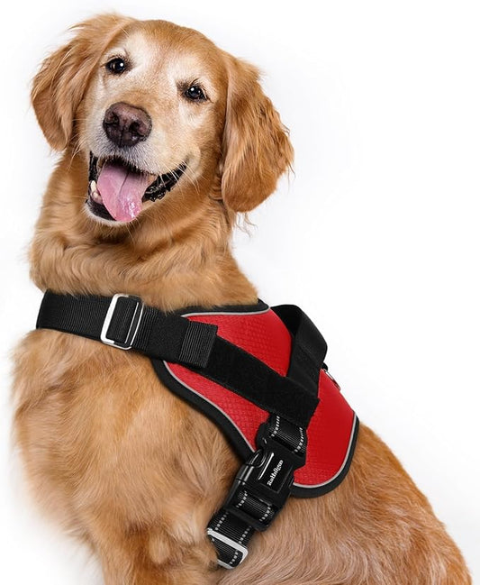 rabbitgoo Dog Harness for Large, Easy On Pet Vest with One Buckle, No Pull Adjustable Service Harness with D-Ring & Handle, Reflective for Safety Walking, Training, Red, XL