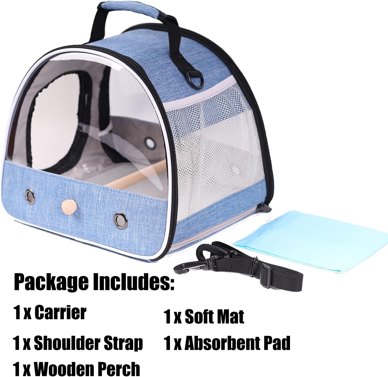 Small Bird Travel Carrier, Portable Bird Travel Carrier for Parakeet, Parrot, Budgie, Guinea Pig, Bearded Dragon Reptile Carrier for Hiking Vet Visit Bicycle Ride (Blue)