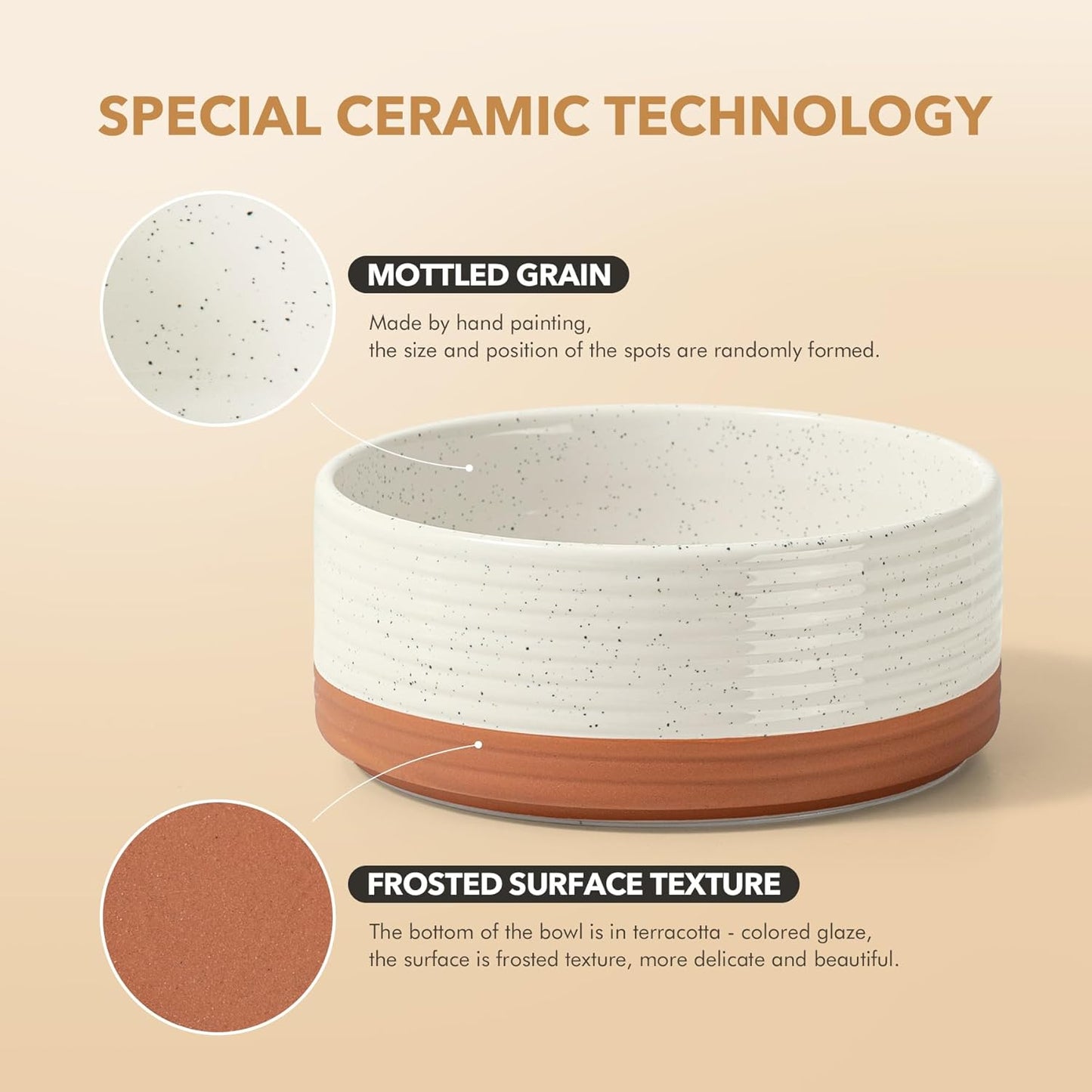 Ceramic 8.2inch Raised Double Dog Bowls Set with Acacia Wood Stand, Food & Water Bowls for Large Breed Dogs, Weighted Pet Dishes(60oz, Vanilla White)