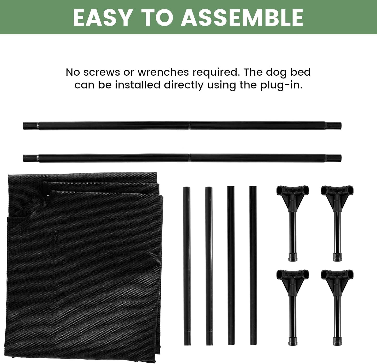 Elevated Dog Bed for Outdoor, Large Raised Dog Cot with Washable Mesh, Cooling Pet Cot Chew Proof for Outside Camping, 42"x30" Black