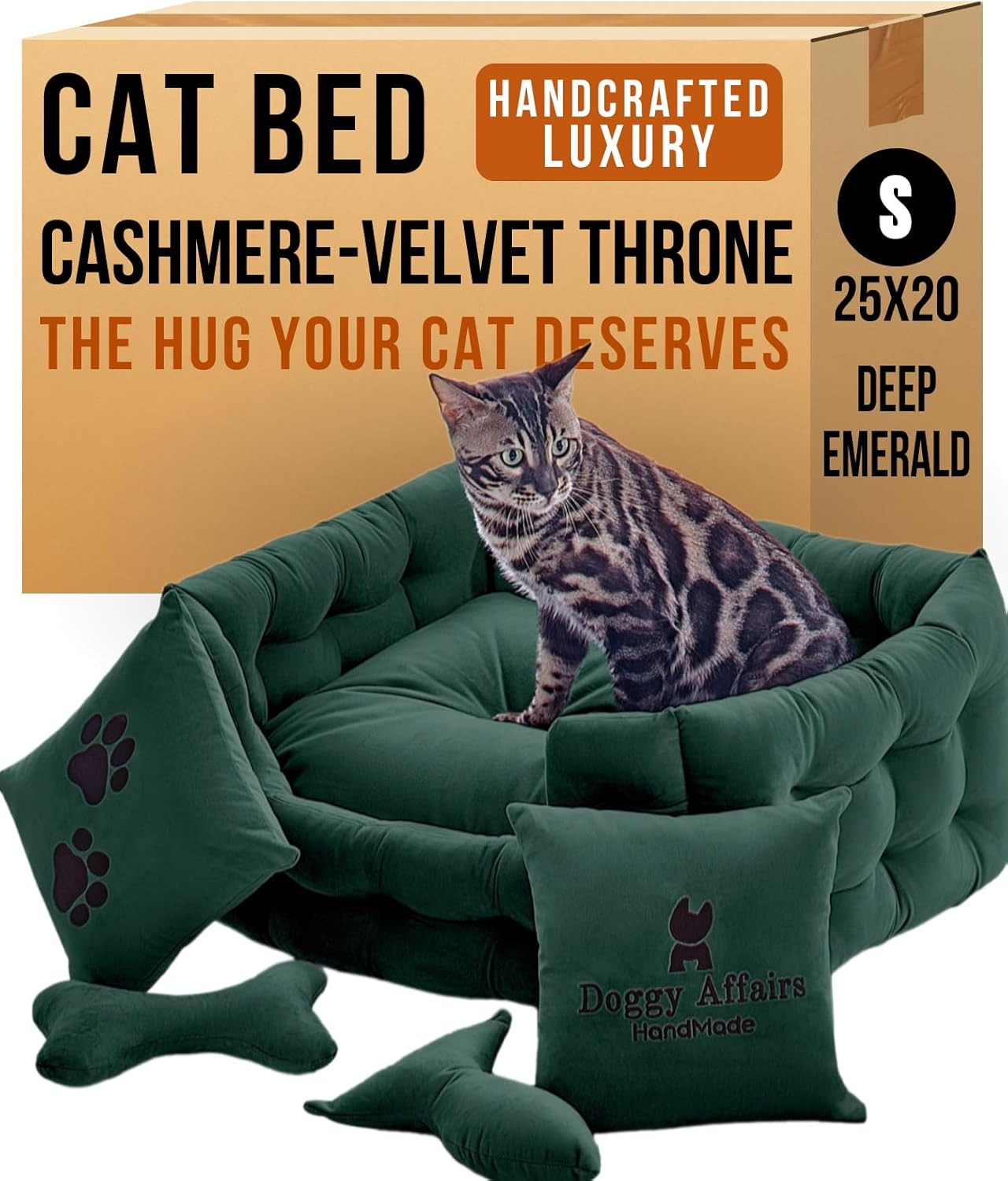 Luxury Cat and Dog Bed Chesterfield – Handcrafted Velvet Throne for Dogs | Joint Support, Calming & Temp-Regulating Comfort | Durable 5+ Years, Anti-Claw, Washable 100+ Times – S, Green