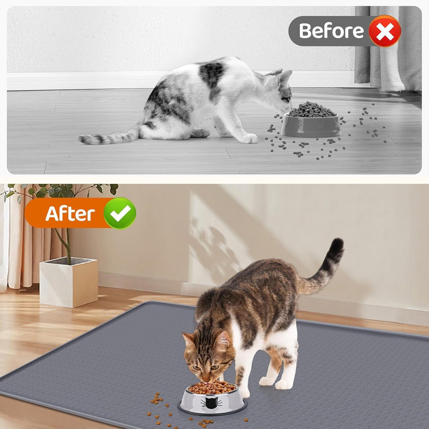Cat Food Mat, 51.2" x 25.6" Extra Large Silicone Pet Feeding Mat with Raised Edge Pet Placemat for Food and Water Bowl Non-Slip, Easy to Clean, Floor Protection (Dark Grey)