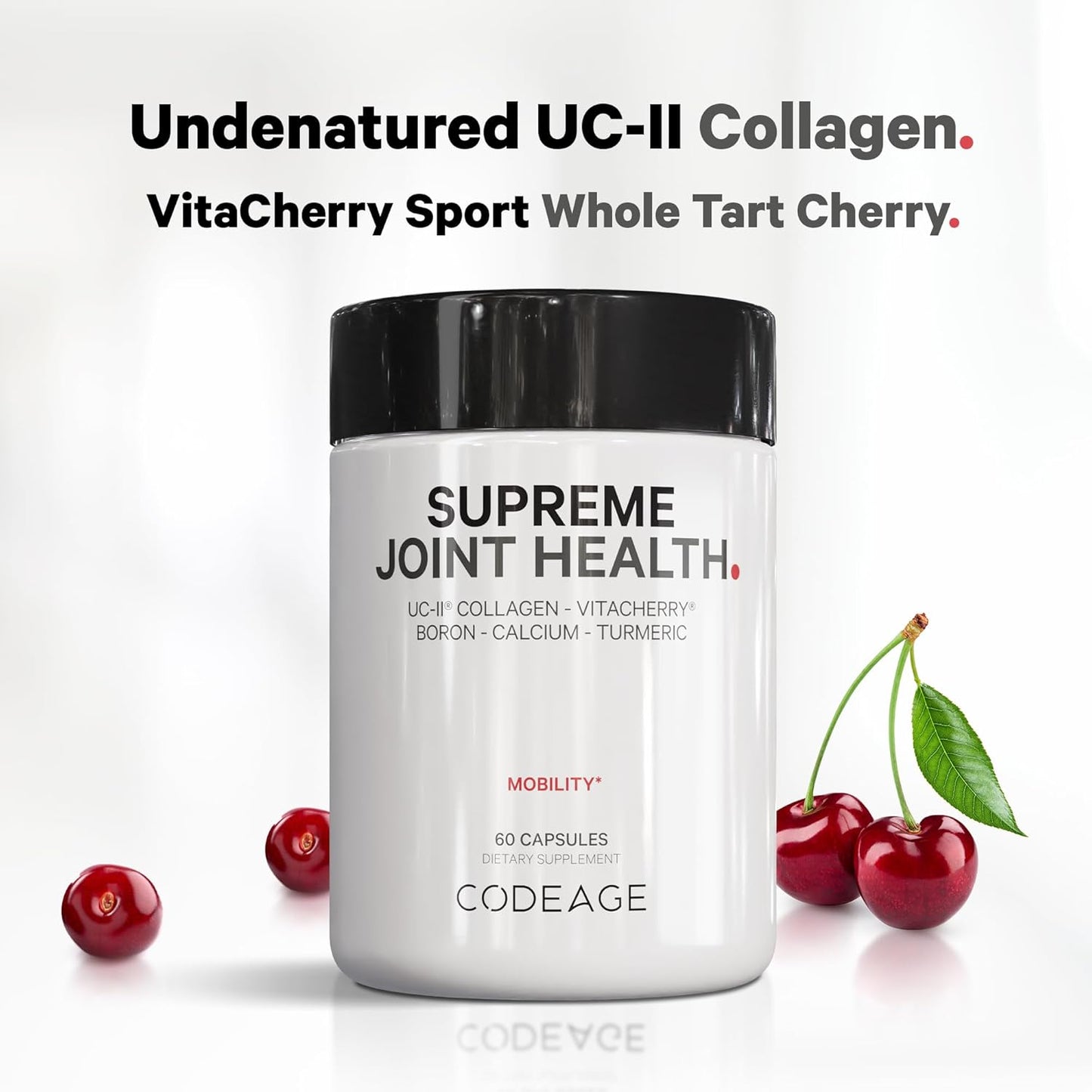 Codeage Supreme Joint Health, UC-II Collagen Capsules Type II, VitaCherry Sport Cherries, Boron, Calcium Fructoborate, Hyaluronic Acid, Turmeric, Bromelain & Boswellia Supplement, Non-GMO, 60 Count