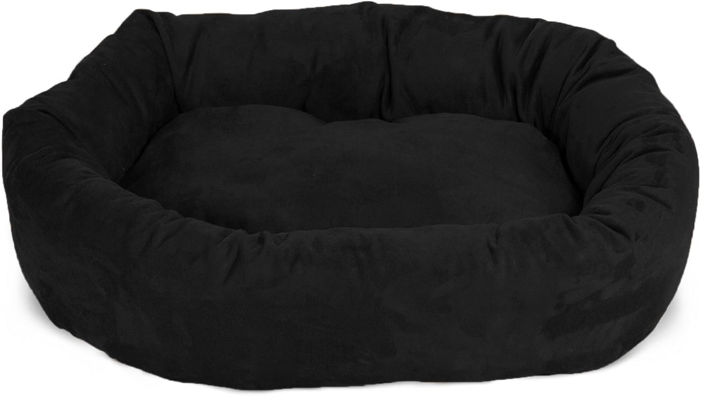 Majestic Pet 40 Inch Suede Calming Dog Bed Washable 40x29x9 (Inch) – Cozy Soft Round Donut Dog Bed with Spine Support for Dogs to Rest Their Head - Pet Bed Large – Black