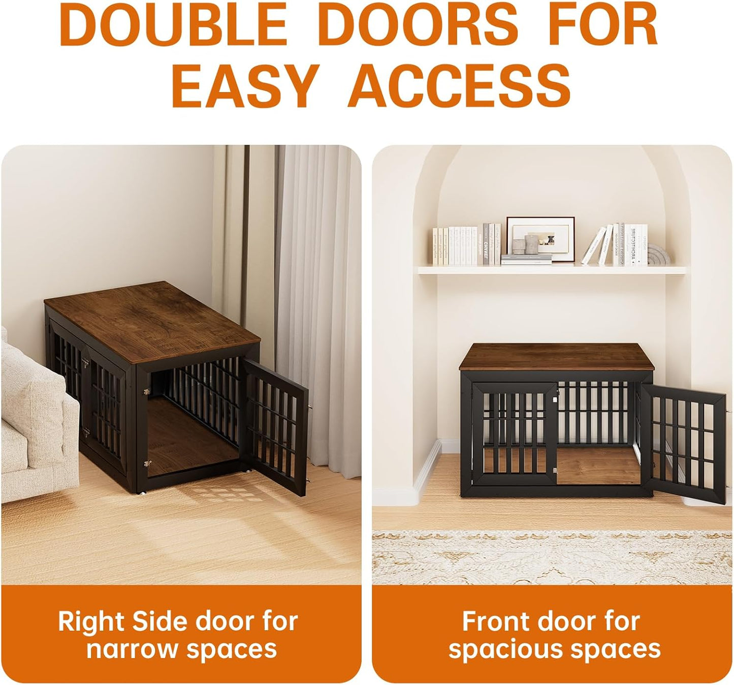 42" Heavy Duty Dog Crate Furniture for Small,Medium and Large Dogs,Rustic Wooden Dog Cage Kennel Indoor Furniture with Waterproof Top,Decorative Pet House Side End Table (Black & Wood)